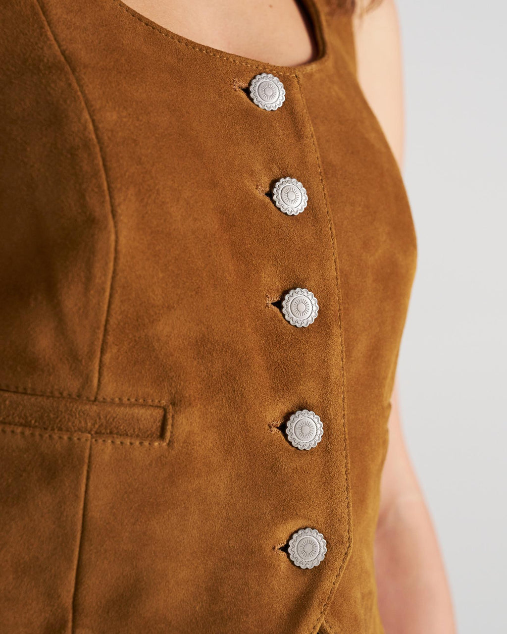 Closeup detail view of Women's Suede Vest - Sienna
