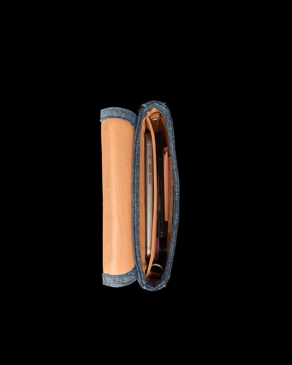Inside view of Denim Shoulder Bag - Medium Wash on plain background