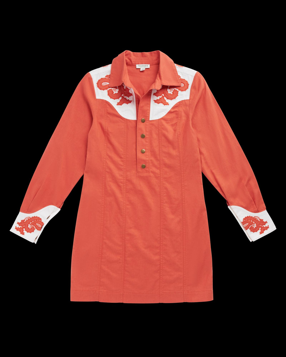 Closeup detail view of Women's L/S Applique Mini Dress - Ginger Spice / Cloud
