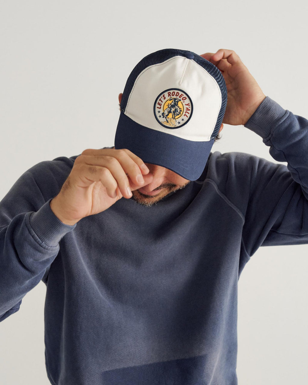 View of Let's Rodeo 5 Panel Low Pro Trucker - Navy / White