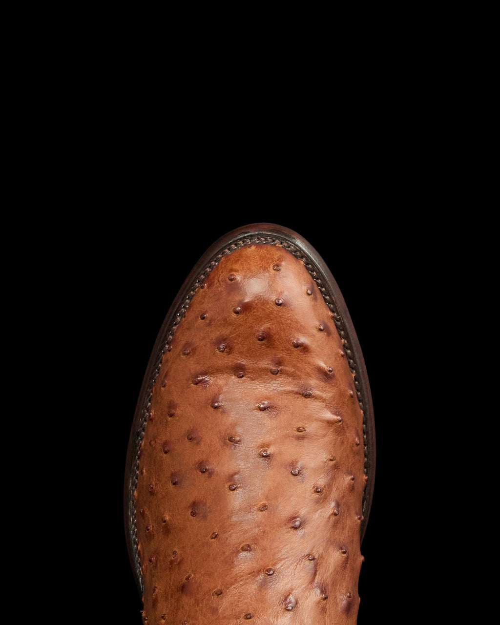 Toe view of The Wyatt II - Pecan Ostrich on plain background