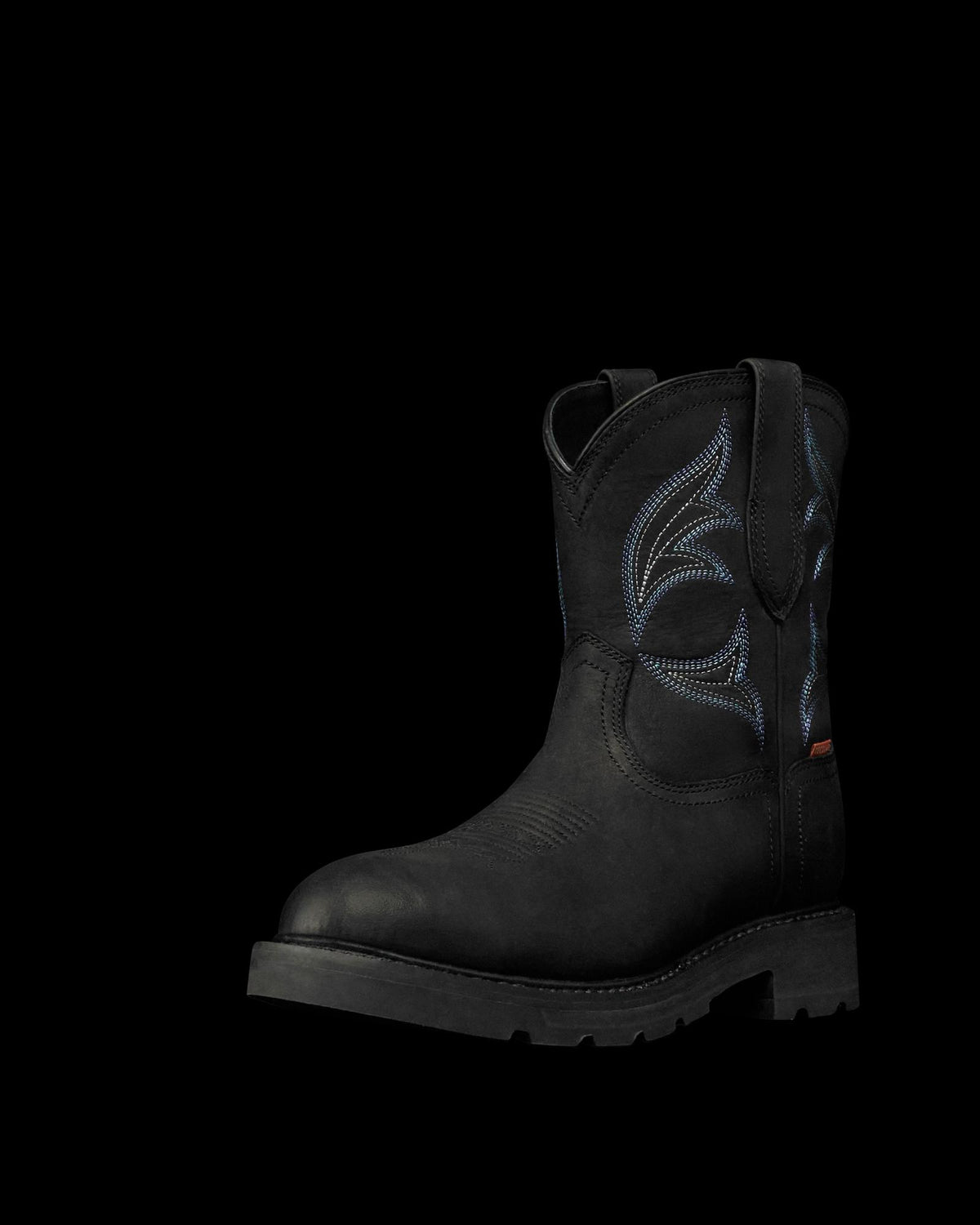 Quarterfront view of The LH WP Round Comp Toe Work Boot - Midnight Cowhide on plain background