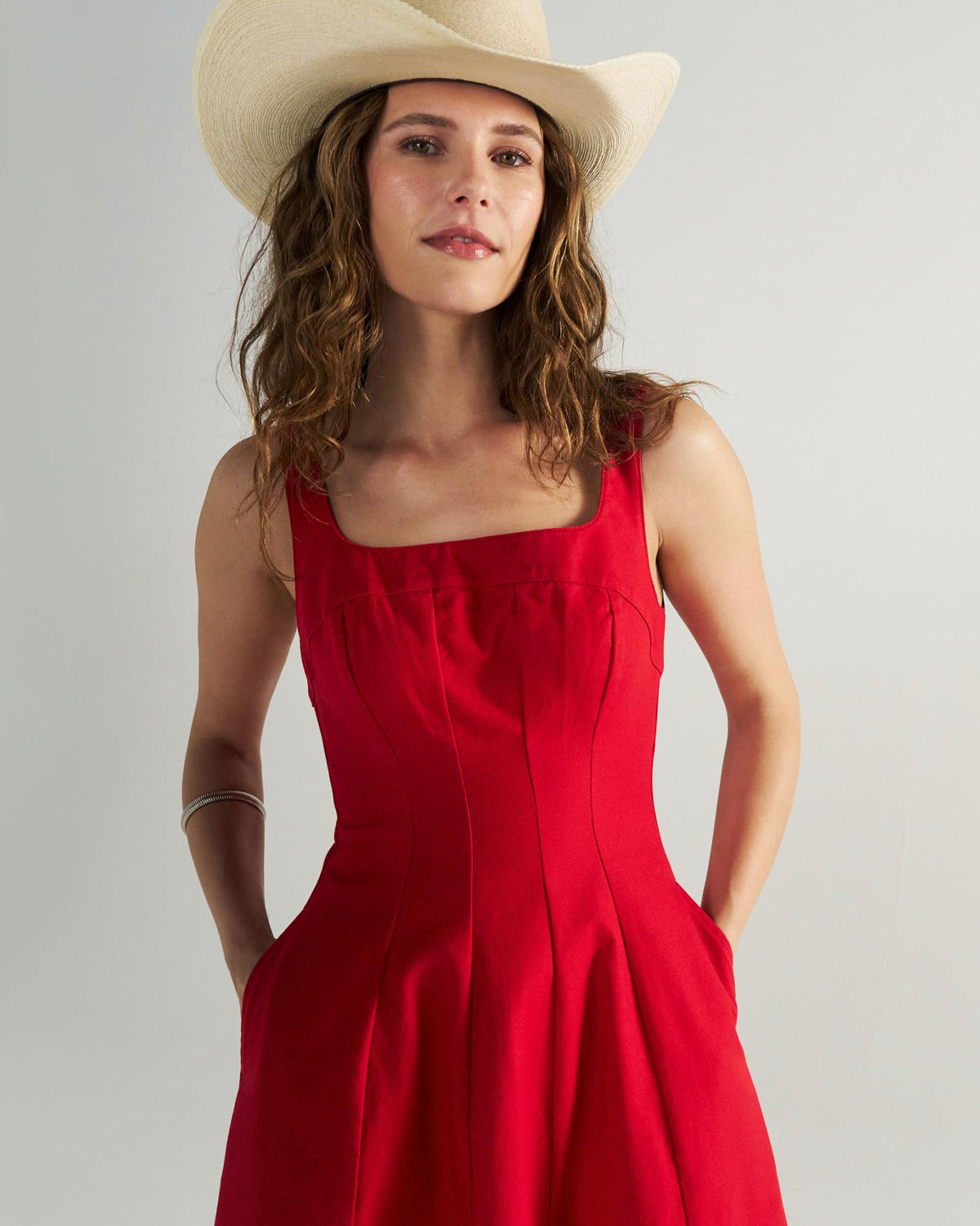 Closeup detail view of Women's Sleeveless A-Line Maxi Dress - Red