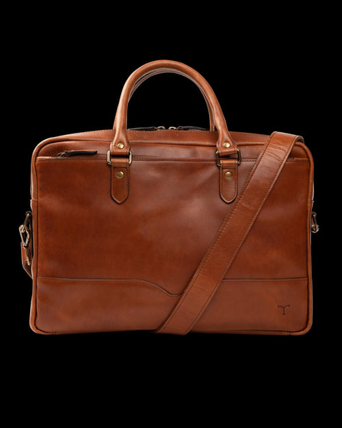 Front view of the Bartlett Slim Briefcase in Cognac