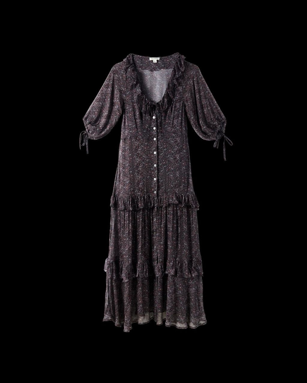 Front view of Women's Elbow-Length Maxi Dress - Burgundy / Black on plain background