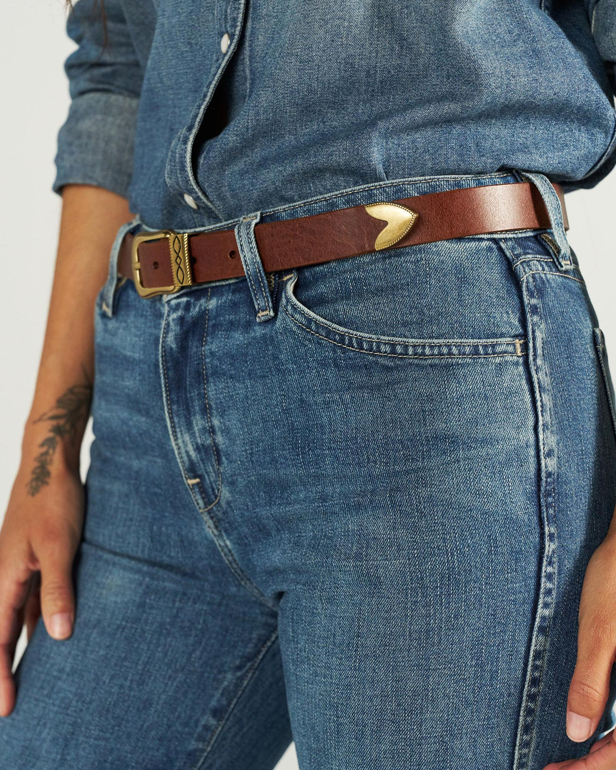 Front view of Women's 3 Piece Belt - Brandy on plain background