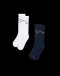 Quarterfront view of Mid-Calf Socks (2-Pack) - Eagle Navy on plain background