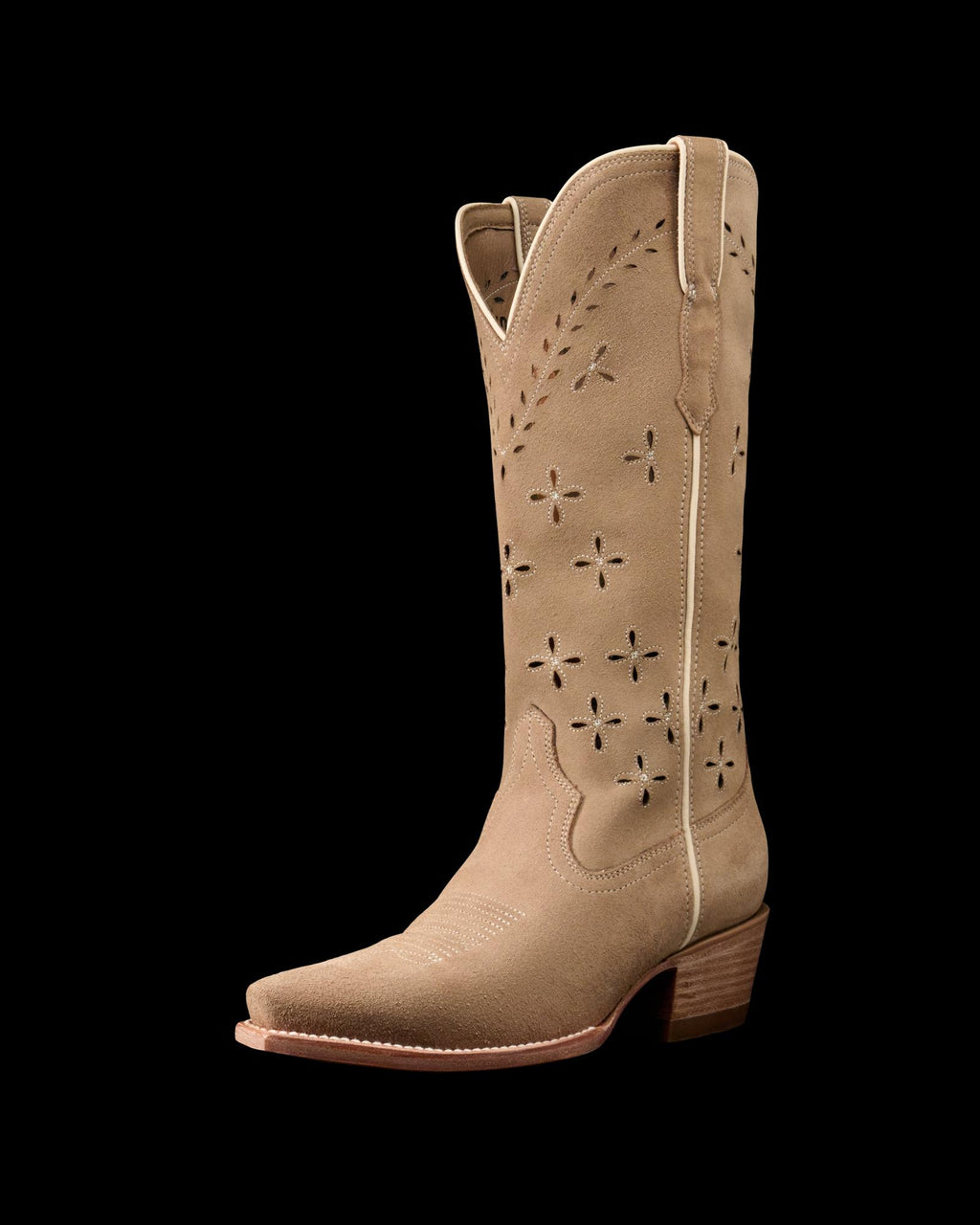 Quarterfront view of The Annie Eyelet - Taupe Roughout on plain background