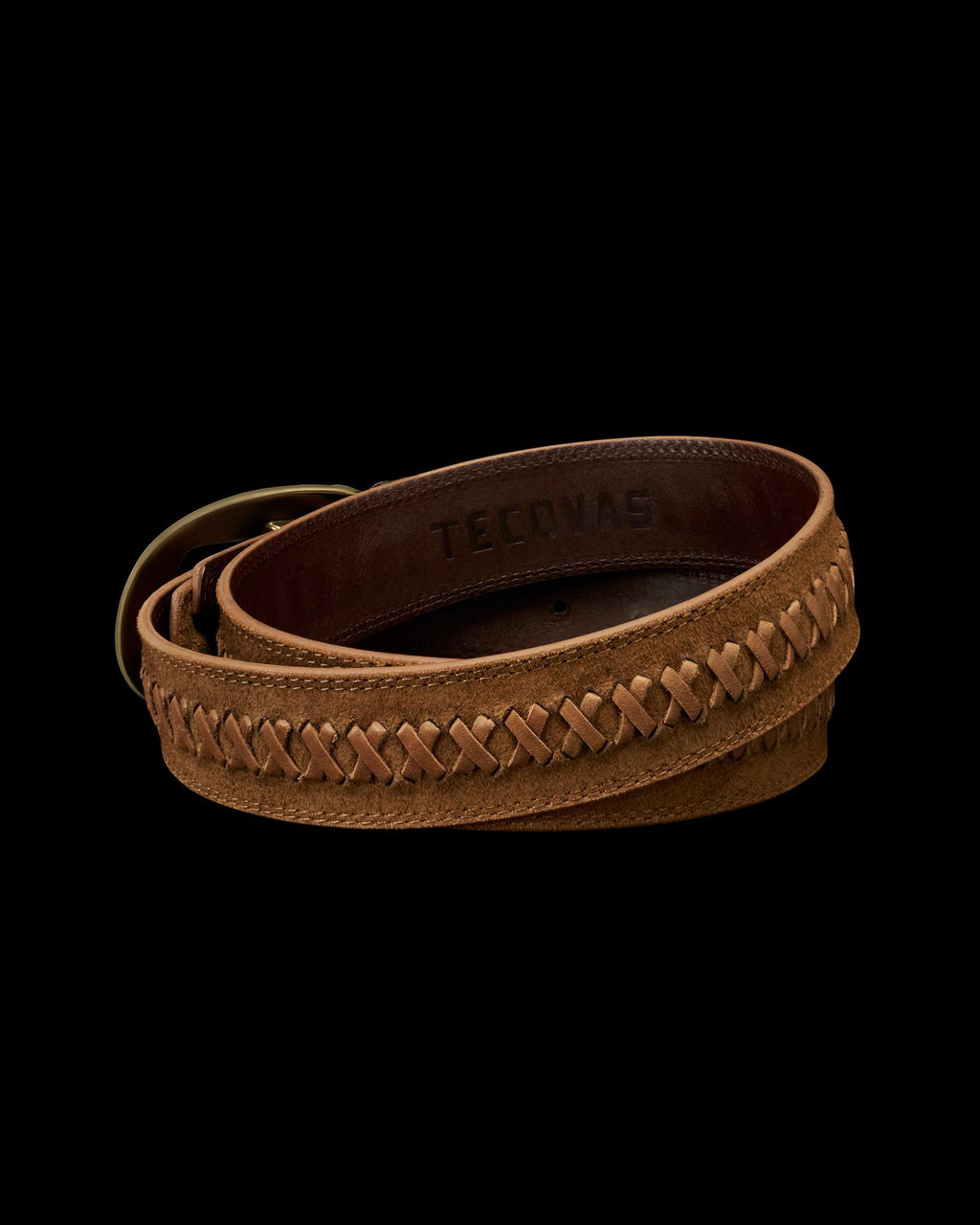 Back view of Women's Center Bar Buckle Belt - Sienna on plain background