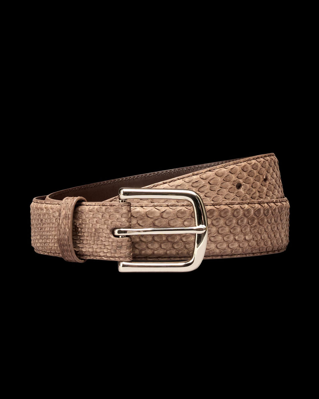 Front view of Men's Python Belt - Ash Brown on plain background