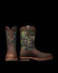 Pair view of Tecovas x Mossy Oak Rugged Roper - Full Foliage Cowhide on plain background