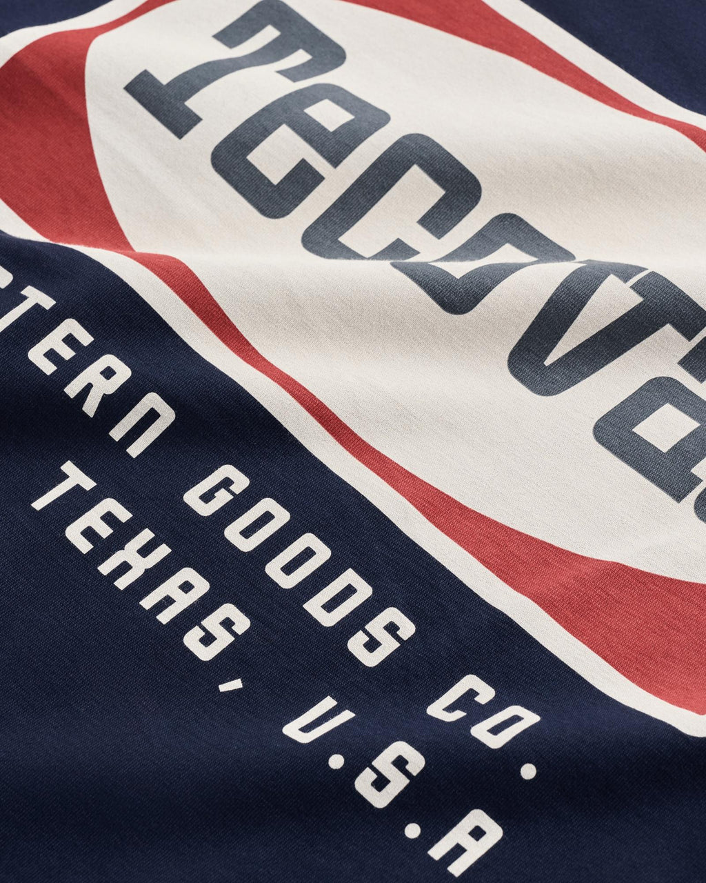 Closeup detail view of Men's Oval Tecovas Pocket T-Shirt - Navy/Red
