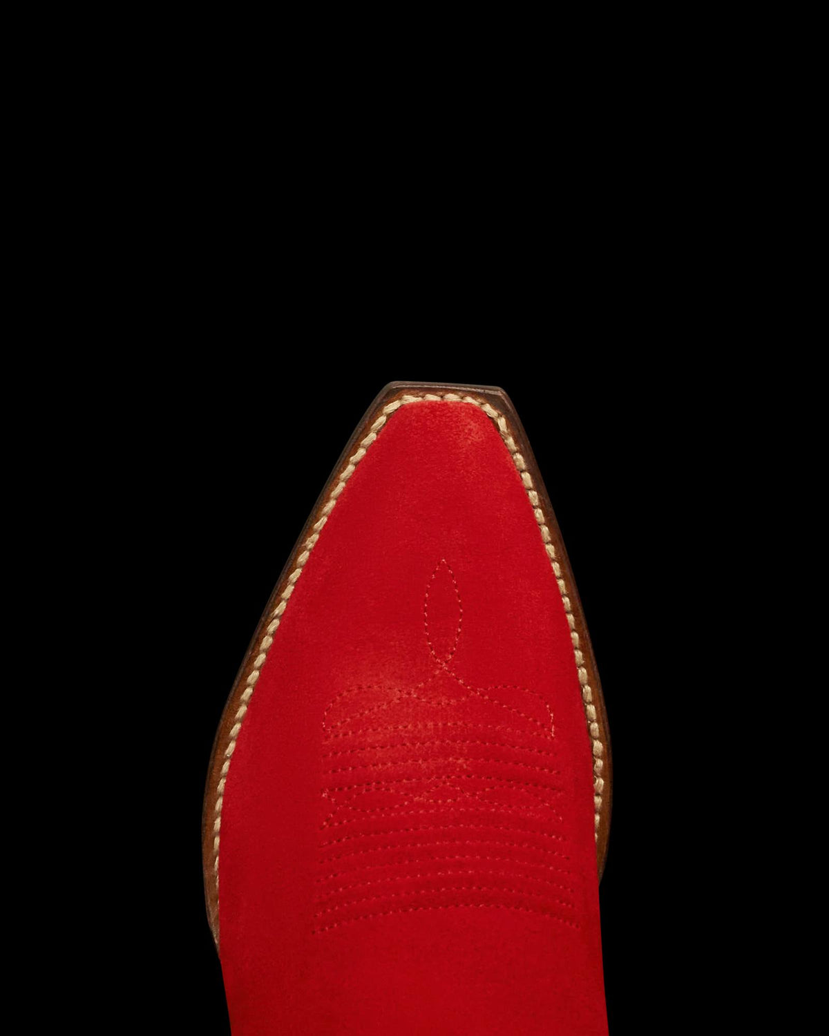 Toe view of The Lynn - Barn Red Suede on plain background