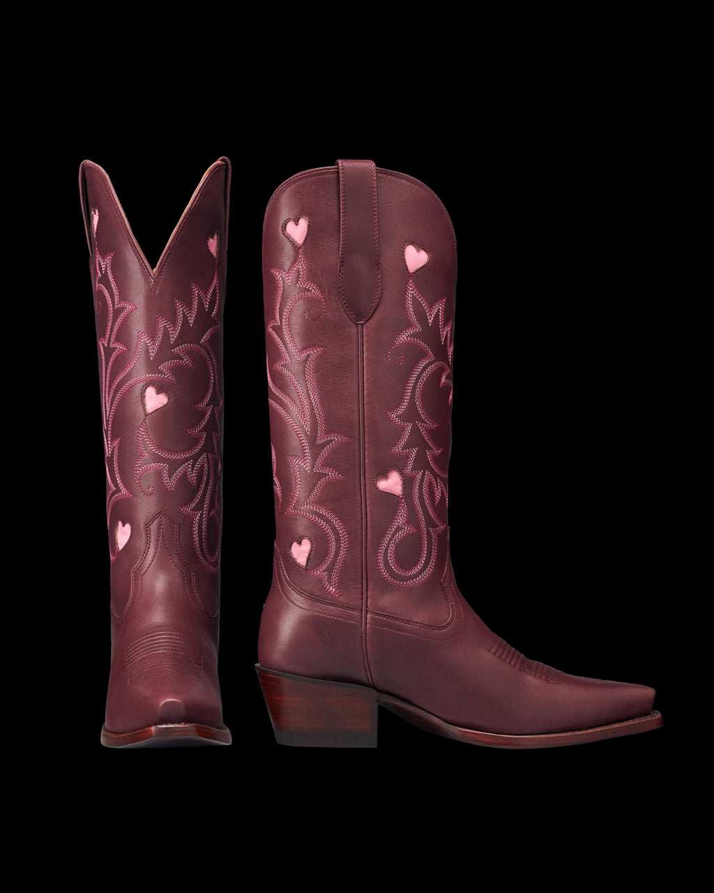 Pair view of The Annie Hearts - Wine Cowhide on plain background