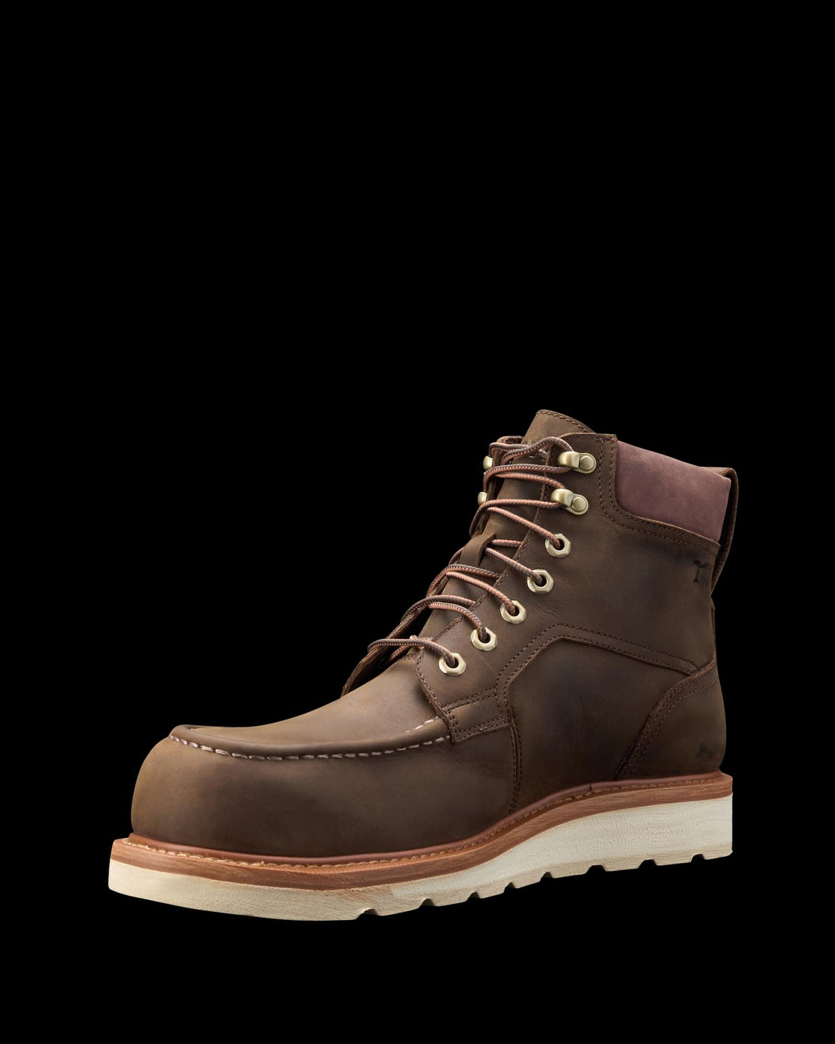 Quarterfront view of LongHaul Waterproof Moc Composite Toe Work Boot - Espresso on plain background