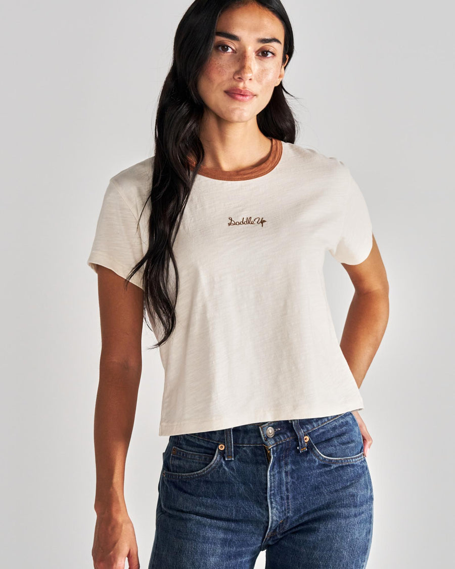 Women's Vintage Ringer Tee - Cream/Tan