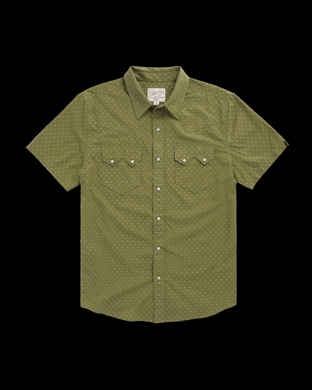 Closeup detail view of Men's Star Stitch Pearl Snap - Sage