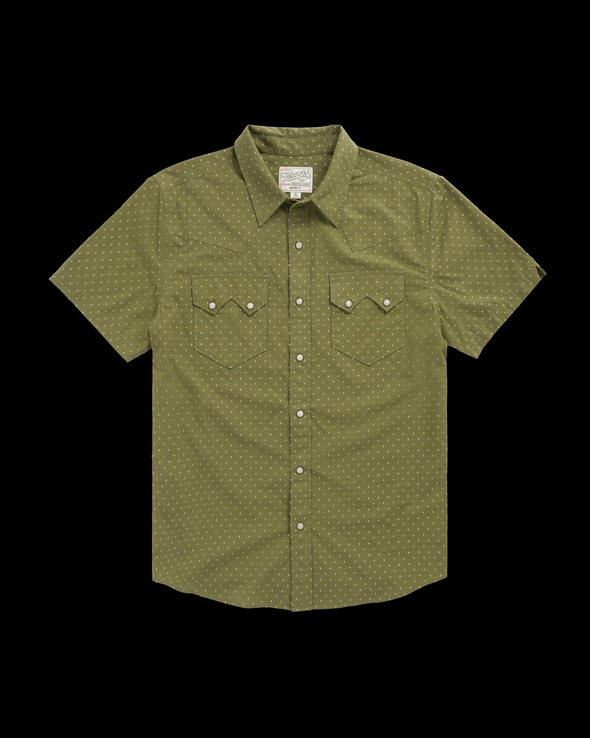 Closeup detail view of Men's Star Stitch Pearl Snap - Sage