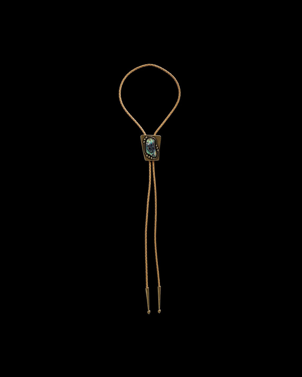 Front view of Iron Lamb Abalone Bolo - Blue / Tan on plain background