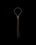 Front view of Iron Lamb Abalone Bolo - Blue / Tan on plain background