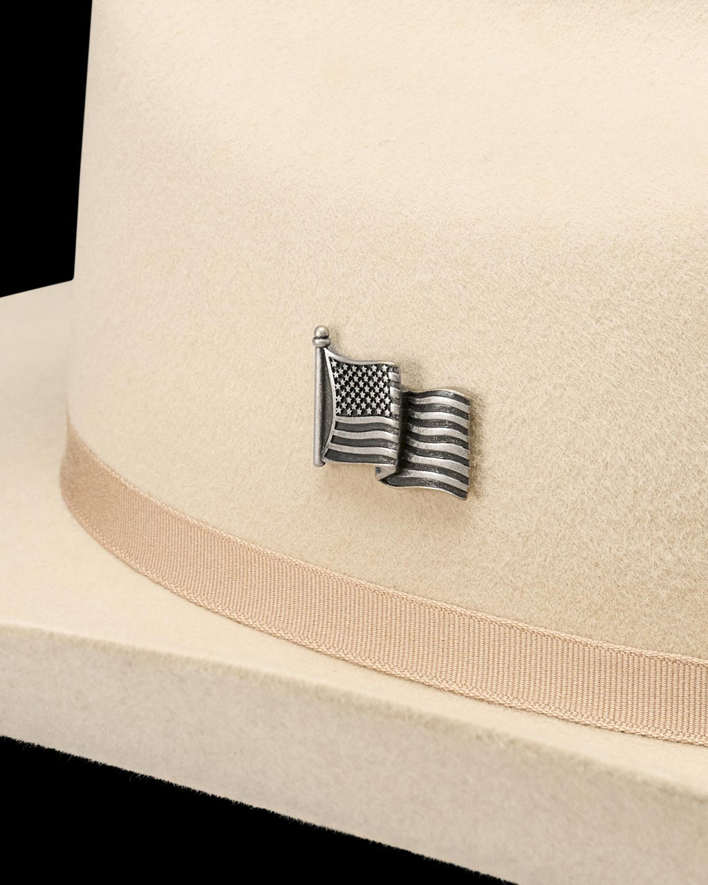 Closeup view of American Flag Magnetic Hat Pin - Dark Antique Nickel