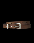 Front view of Women's Skinny 3 Piece Belt - Cafe on plain background