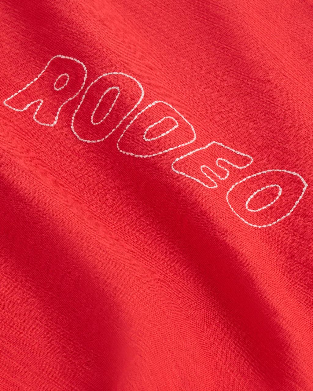 Closeup view of Women's Vintage Ringer Tee - Poinsettia/Bone