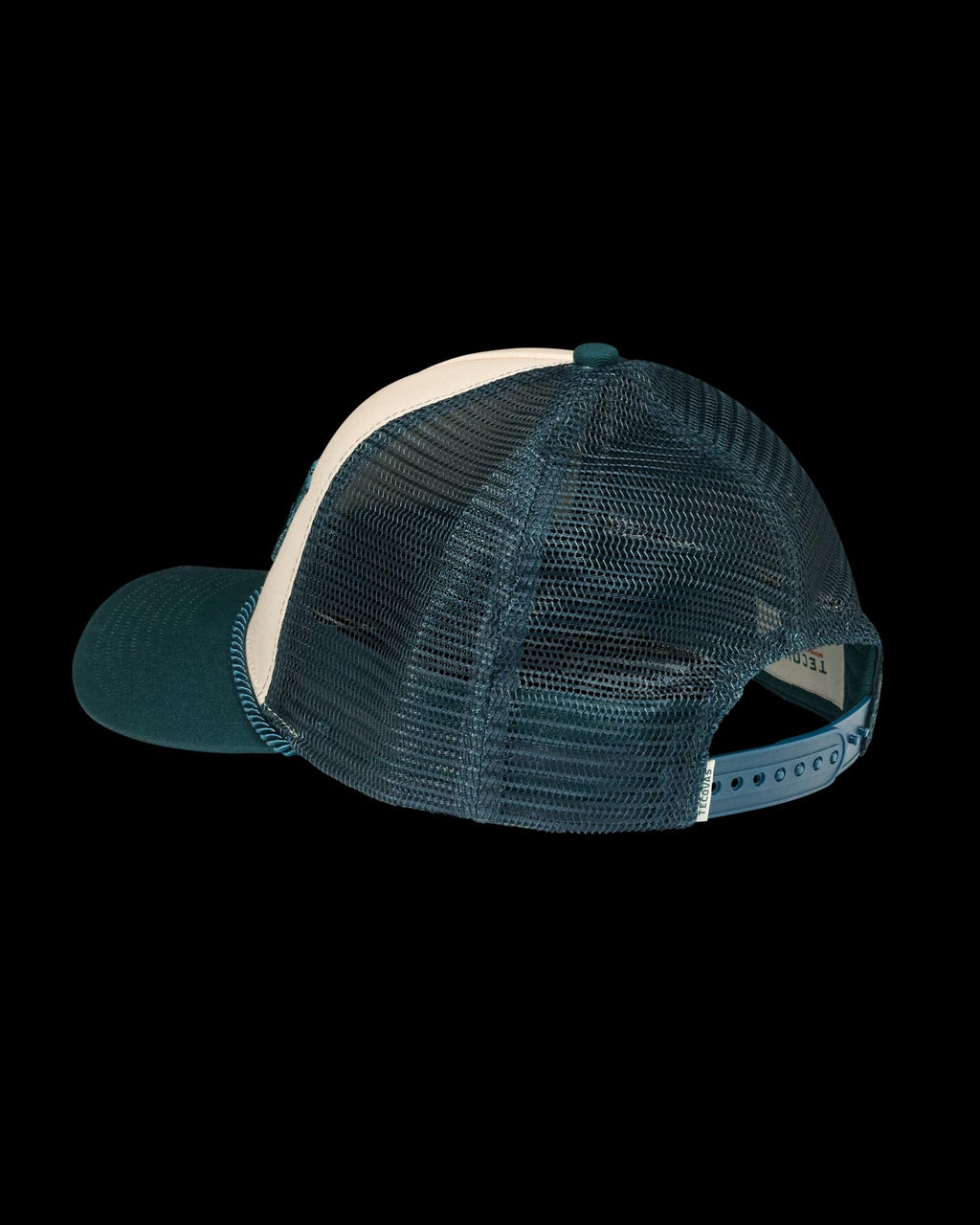 Quarterback view of Howdy Trucker - White/Dark Teal on plain background