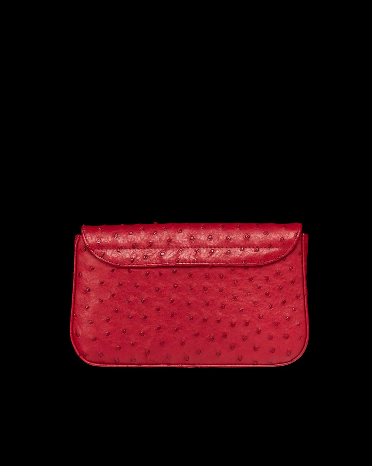 Back view of Ostrich Flap Shoulder Bag - Barn Red on plain background