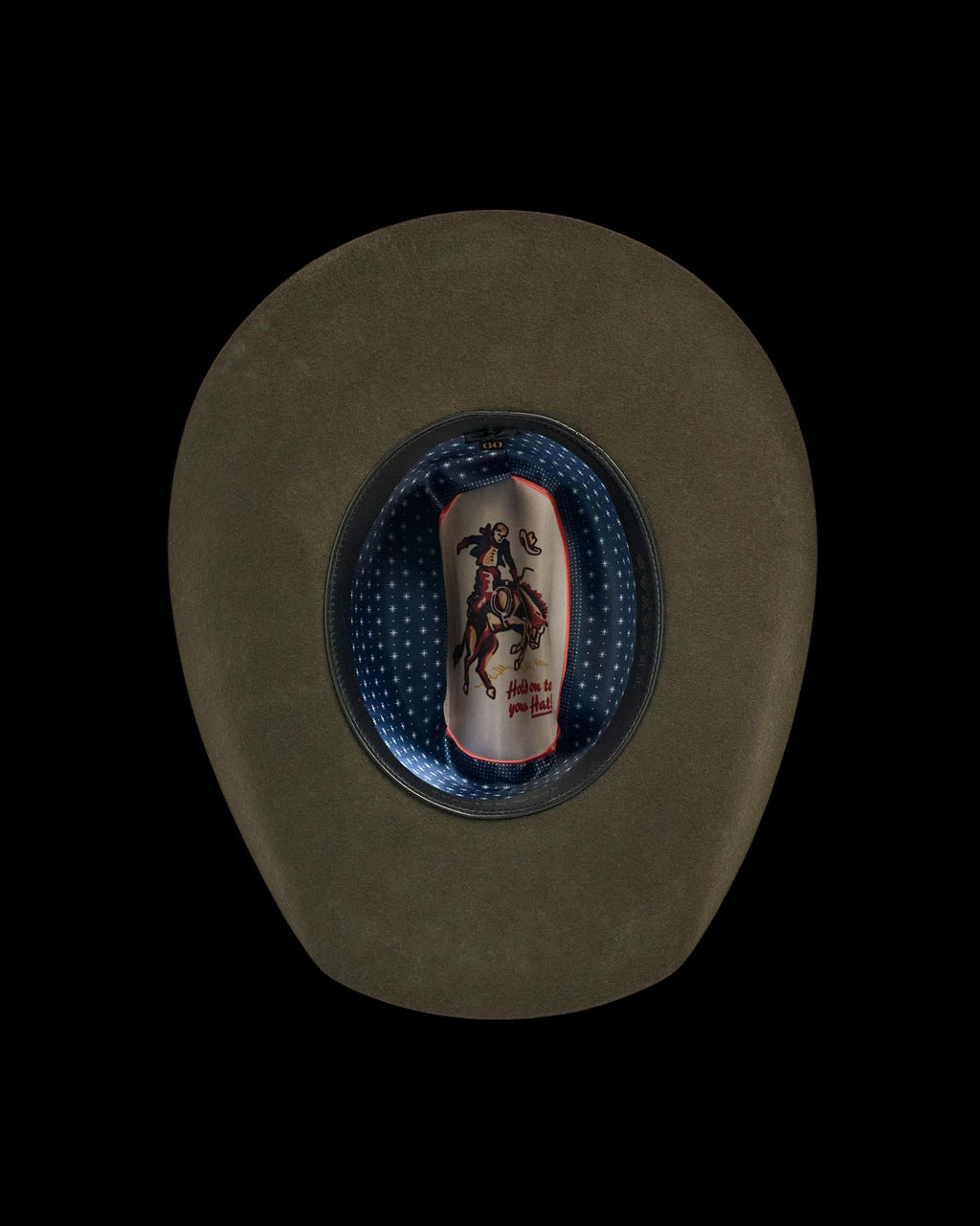 Inside view of Cattleman Wool Cowboy Hat - Dark Olive on plain background