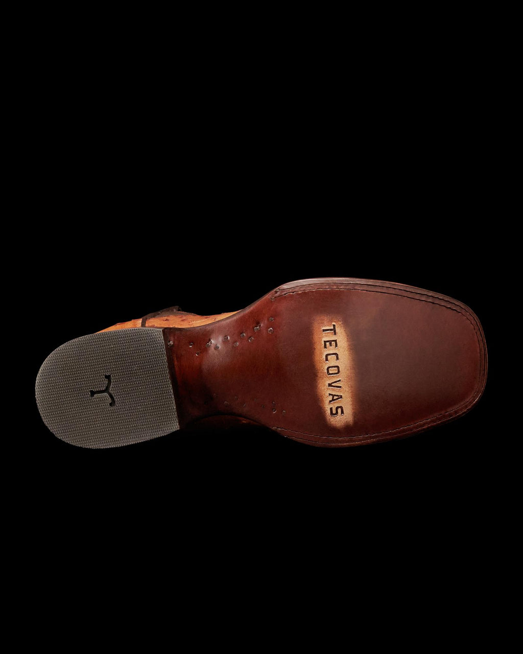 Sole view of The Emmitt II - Pecan Ostrich on plain background