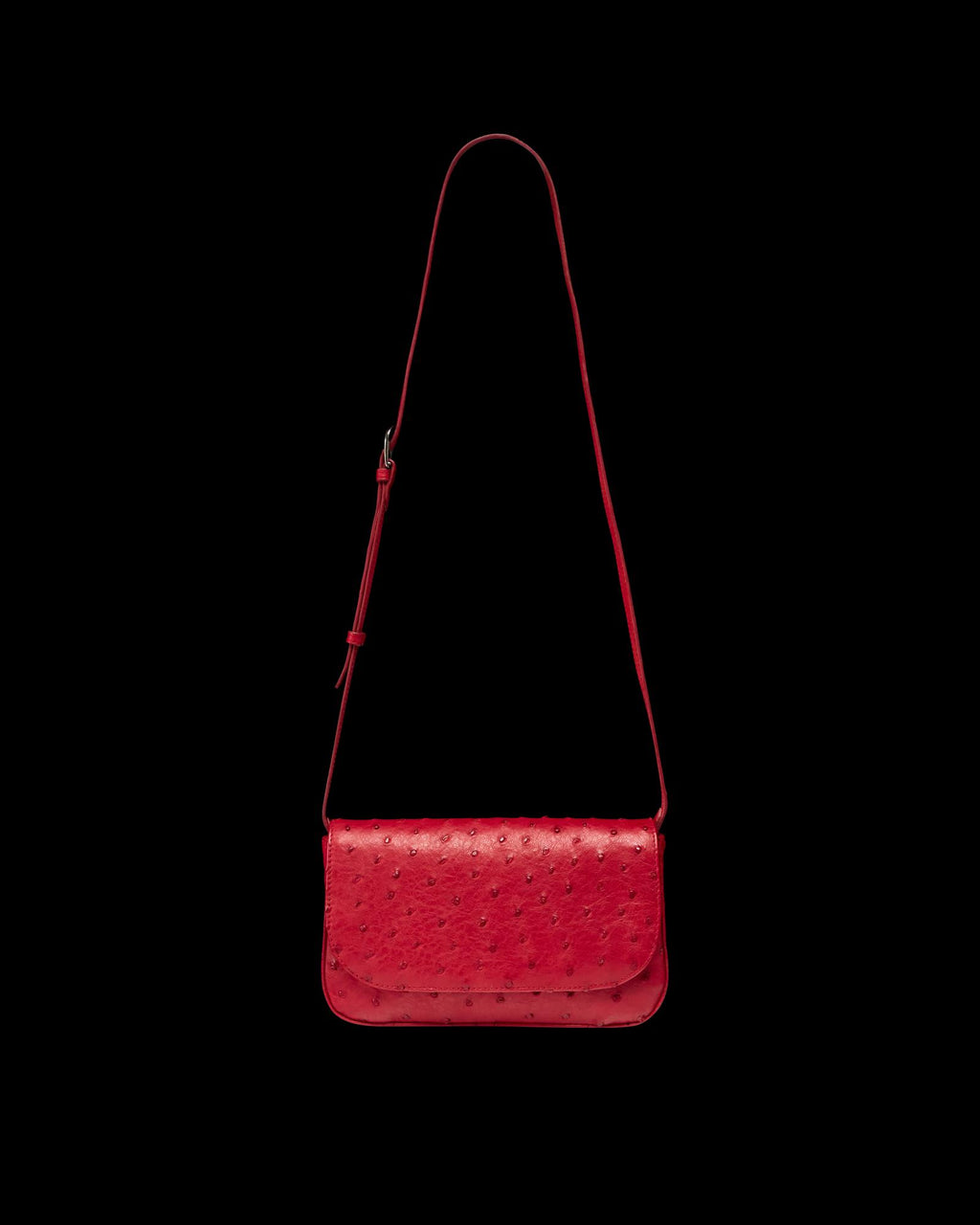 Front view of Ostrich Flap Shoulder Bag - Barn Red on plain background