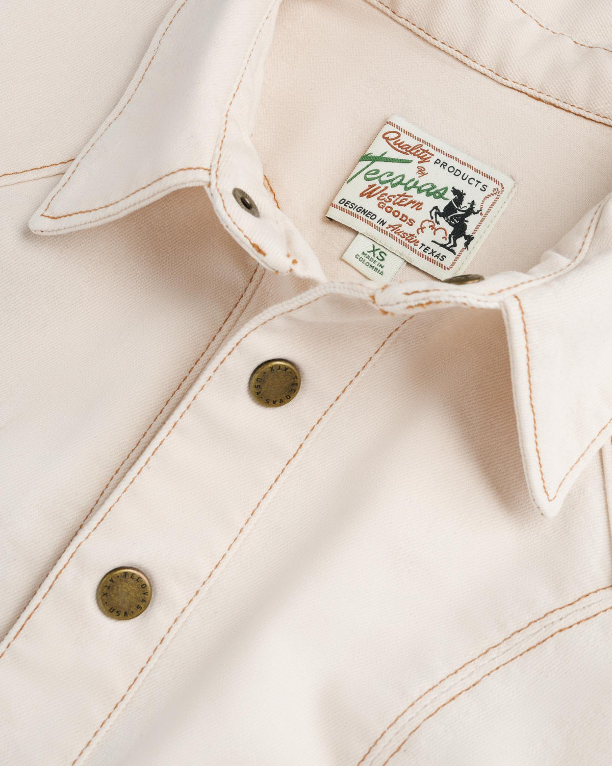 Closeup detail view of Women's L/S Natural Denim Midi Dress - Natural