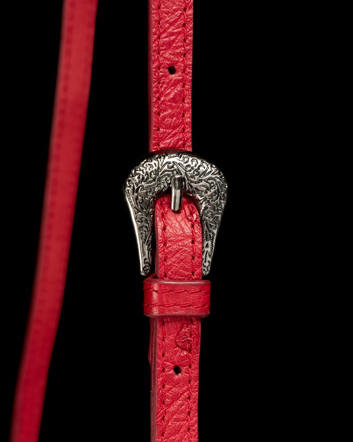 Closeup view of Ostrich Flap Shoulder Bag - Barn Red