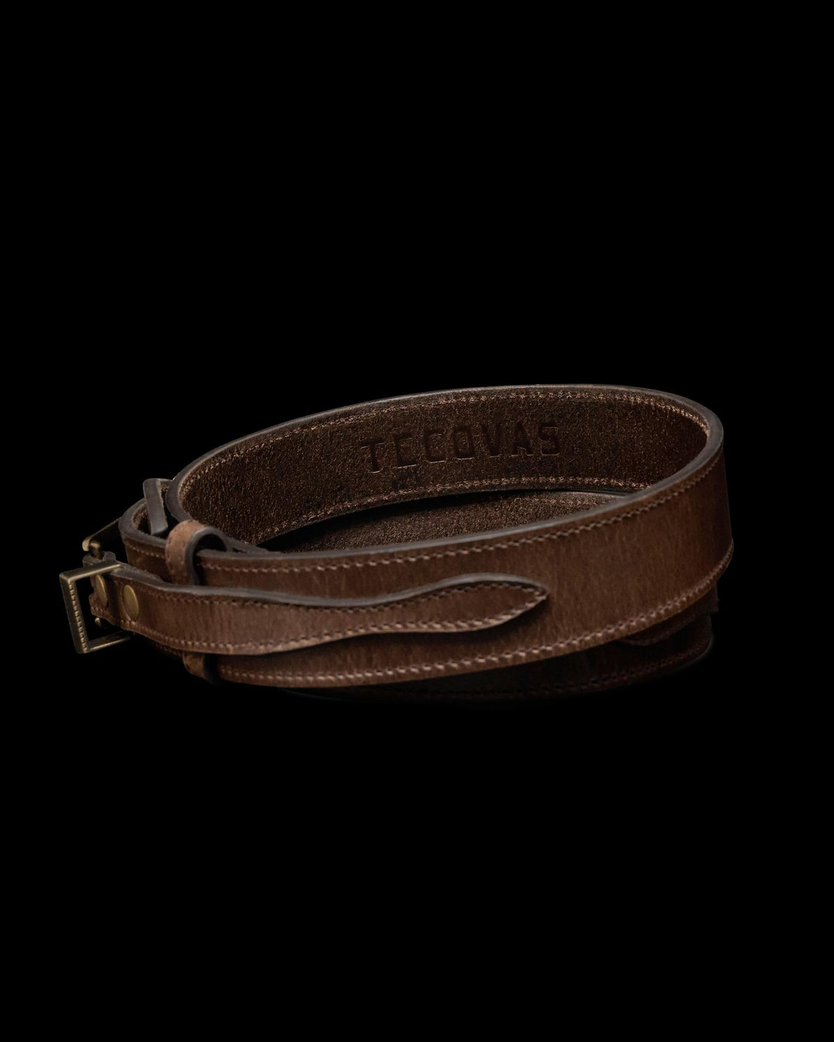 Back view of Men's Ranger Belt - Dark Brown on plain background