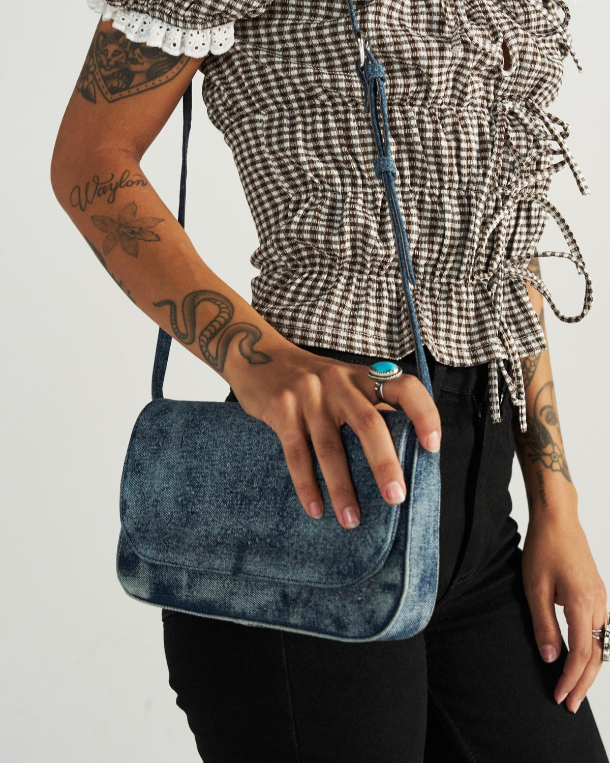 View of Denim Shoulder Bag - Medium Wash