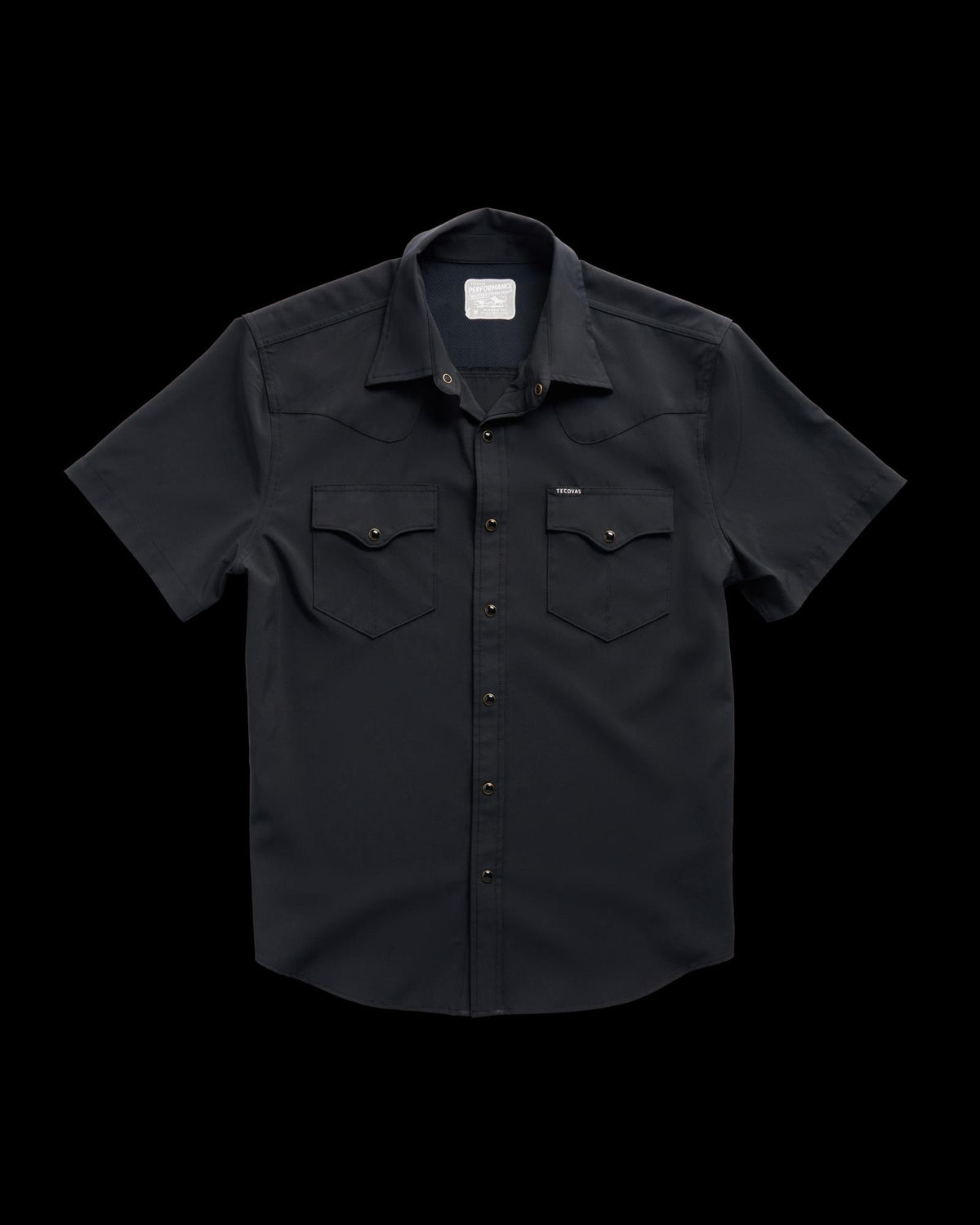 Closeup detail view of Men's Performance Western Pearl Snap SS - Black
