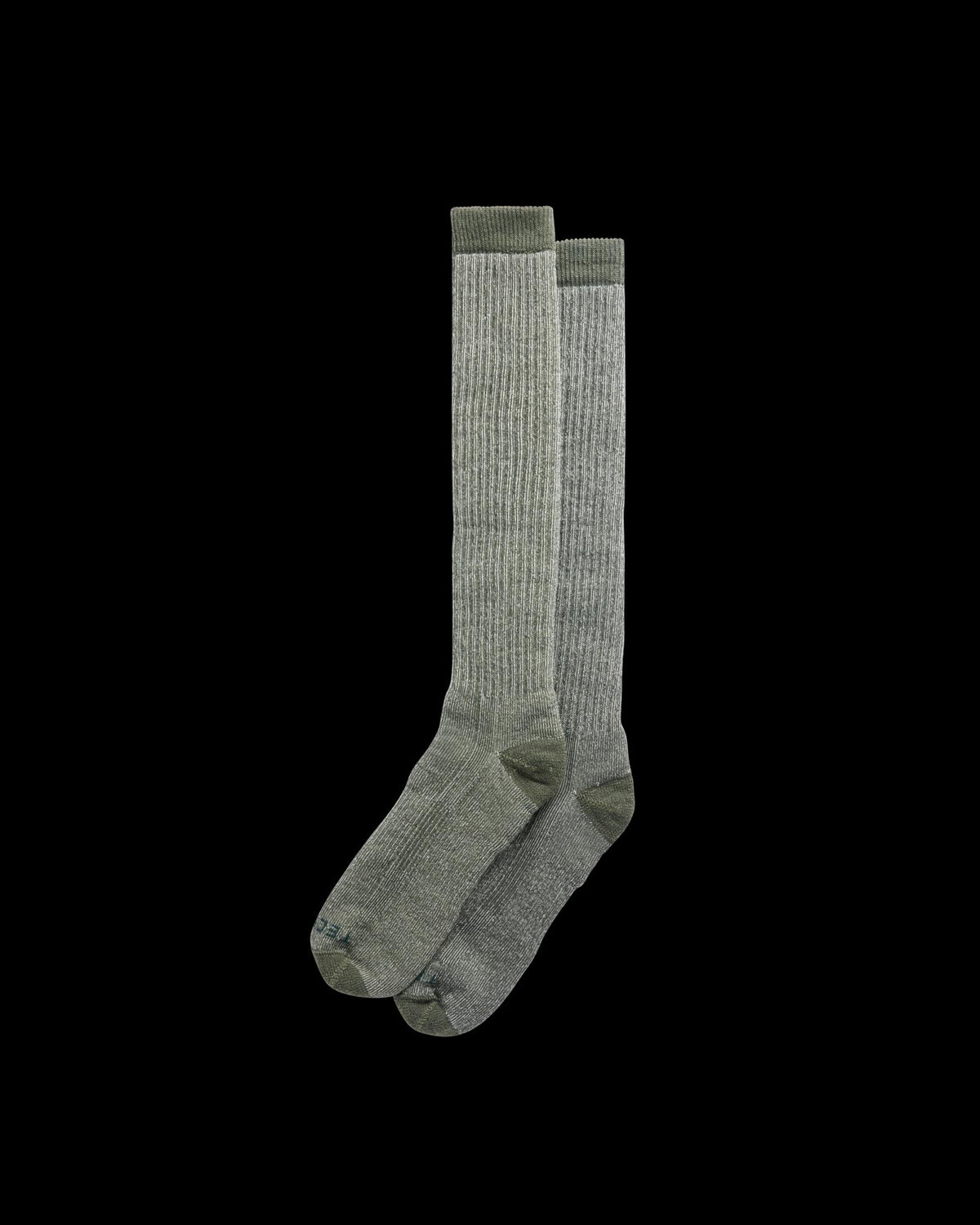 Quarterfront view of Over the Calf Merino Wool Socks (2-Pack) - Olive on plain background