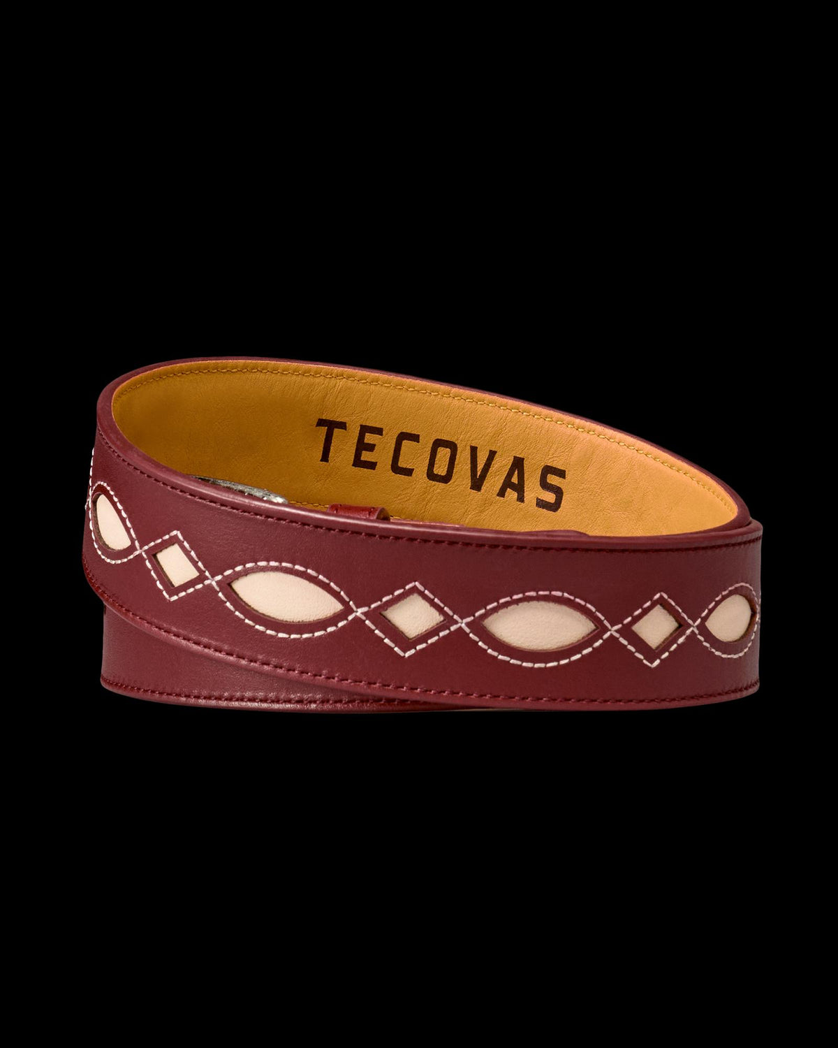 Back view of Women's Diamond Inlay Belt - Scarlet/Bone on plain background