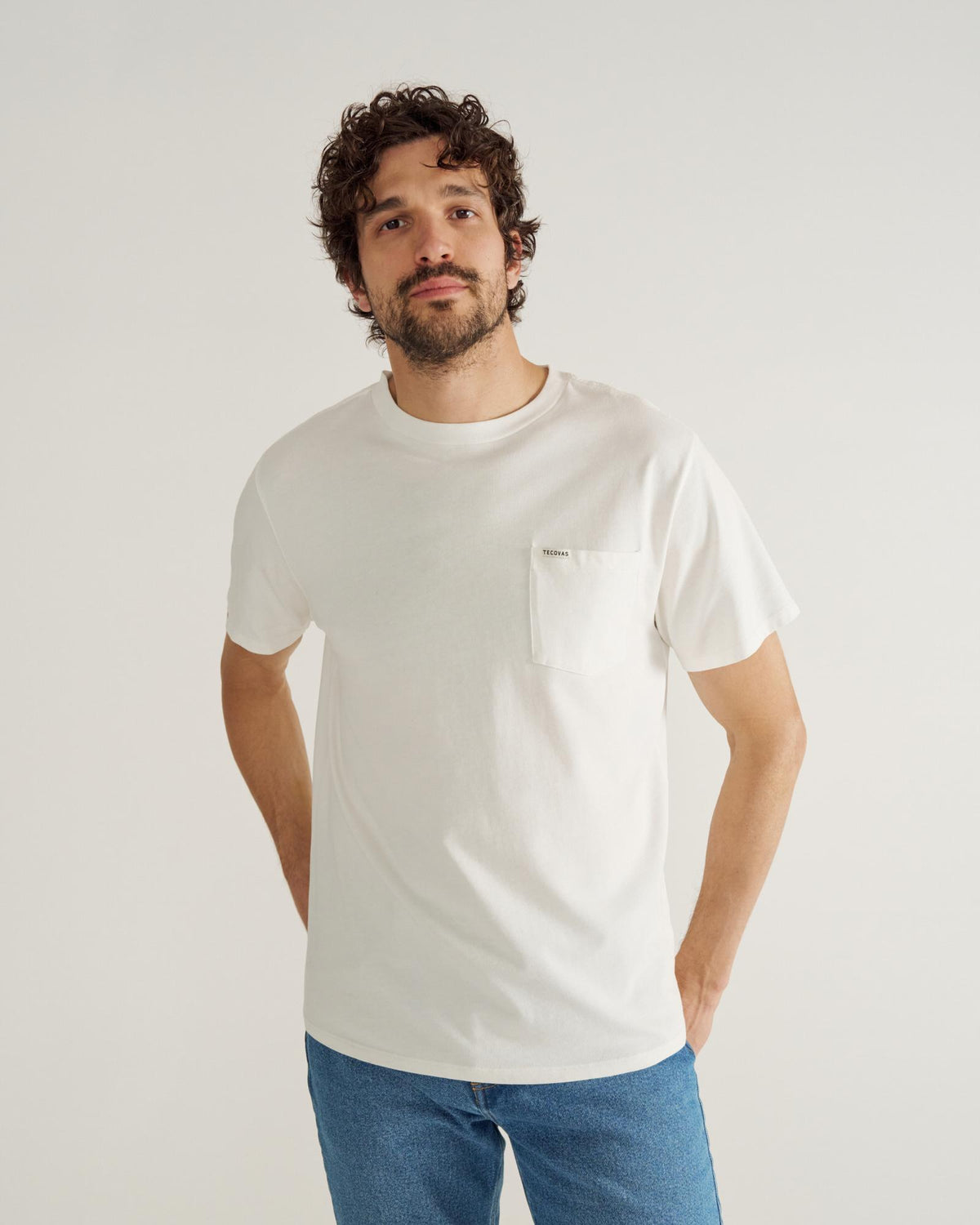 Closeup detail view of Standard Issue Pocket Tee - Bone