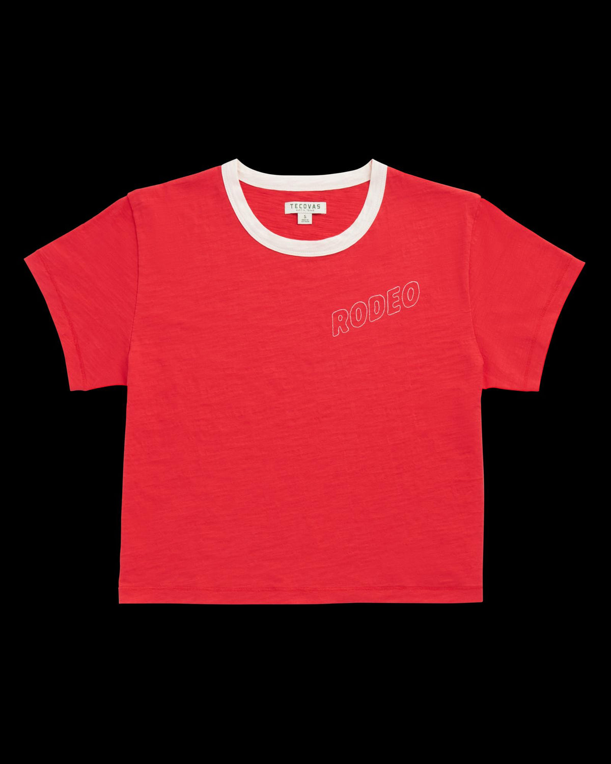 Front view of Women's Vintage Ringer Tee - Poinsettia/Bone on plain background