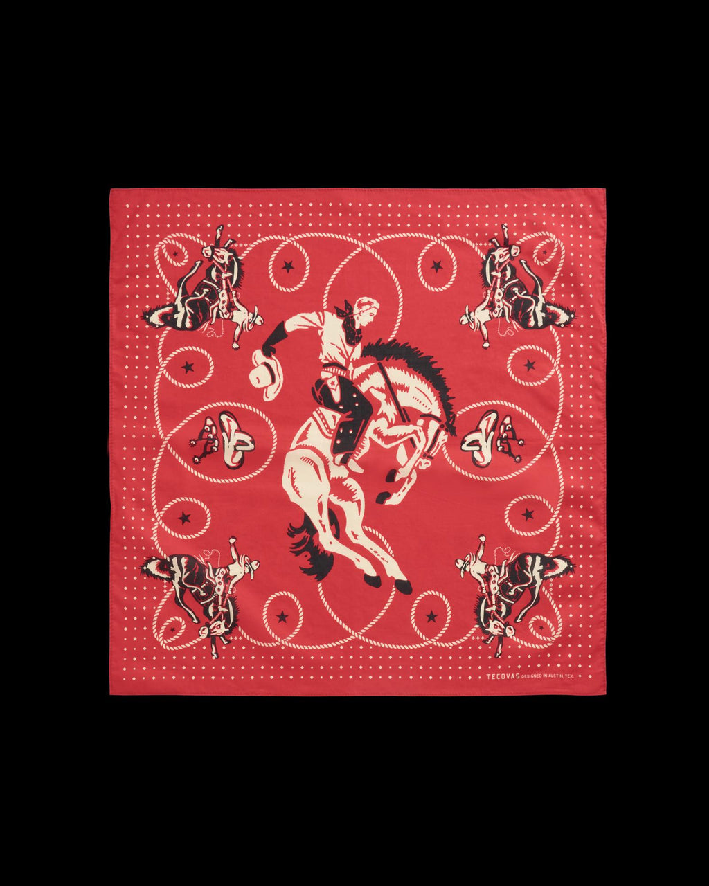 Front view of Bucking Bronco Bandana - Red on plain background