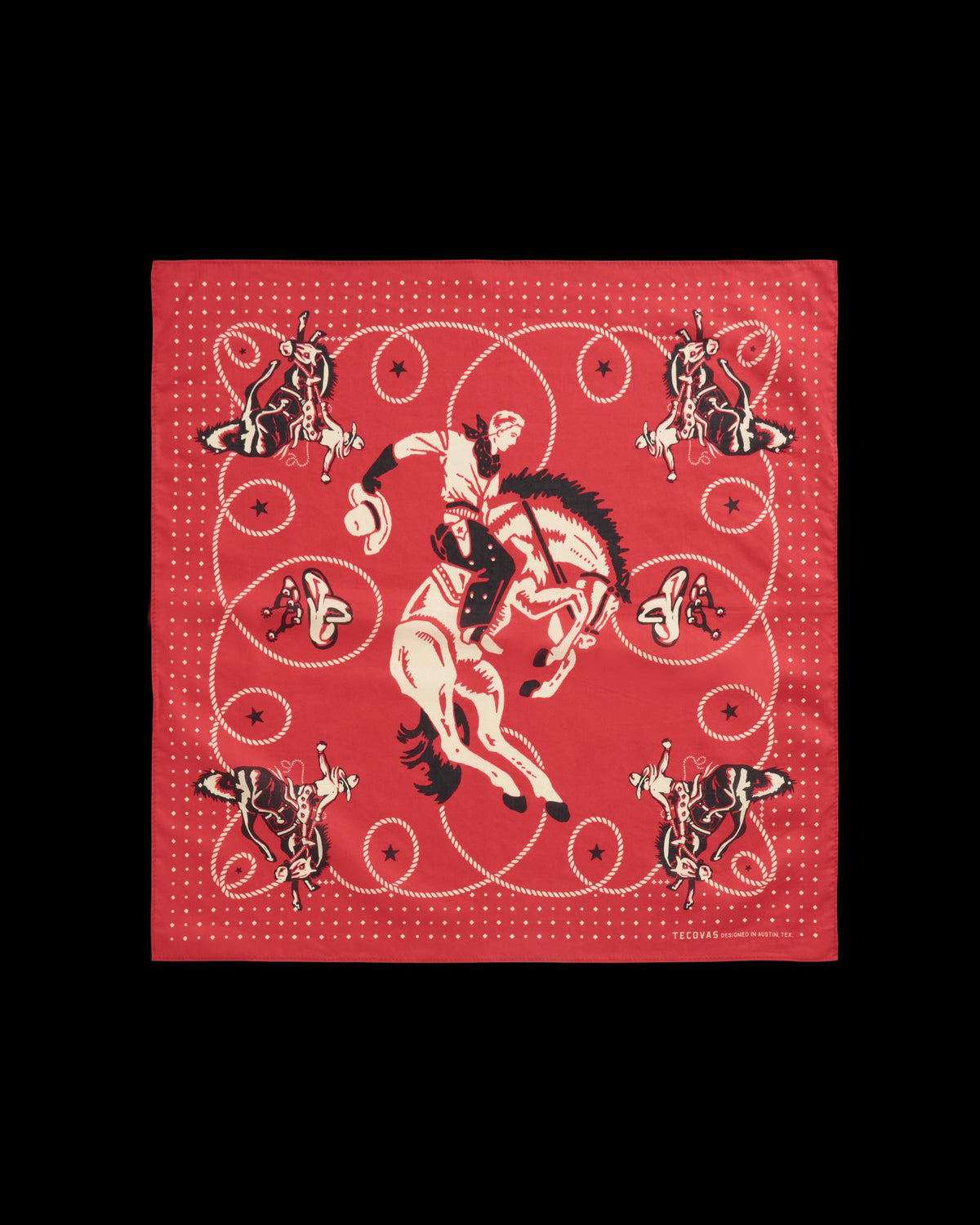 Front view of Bucking Bronco Bandana - Red on plain background