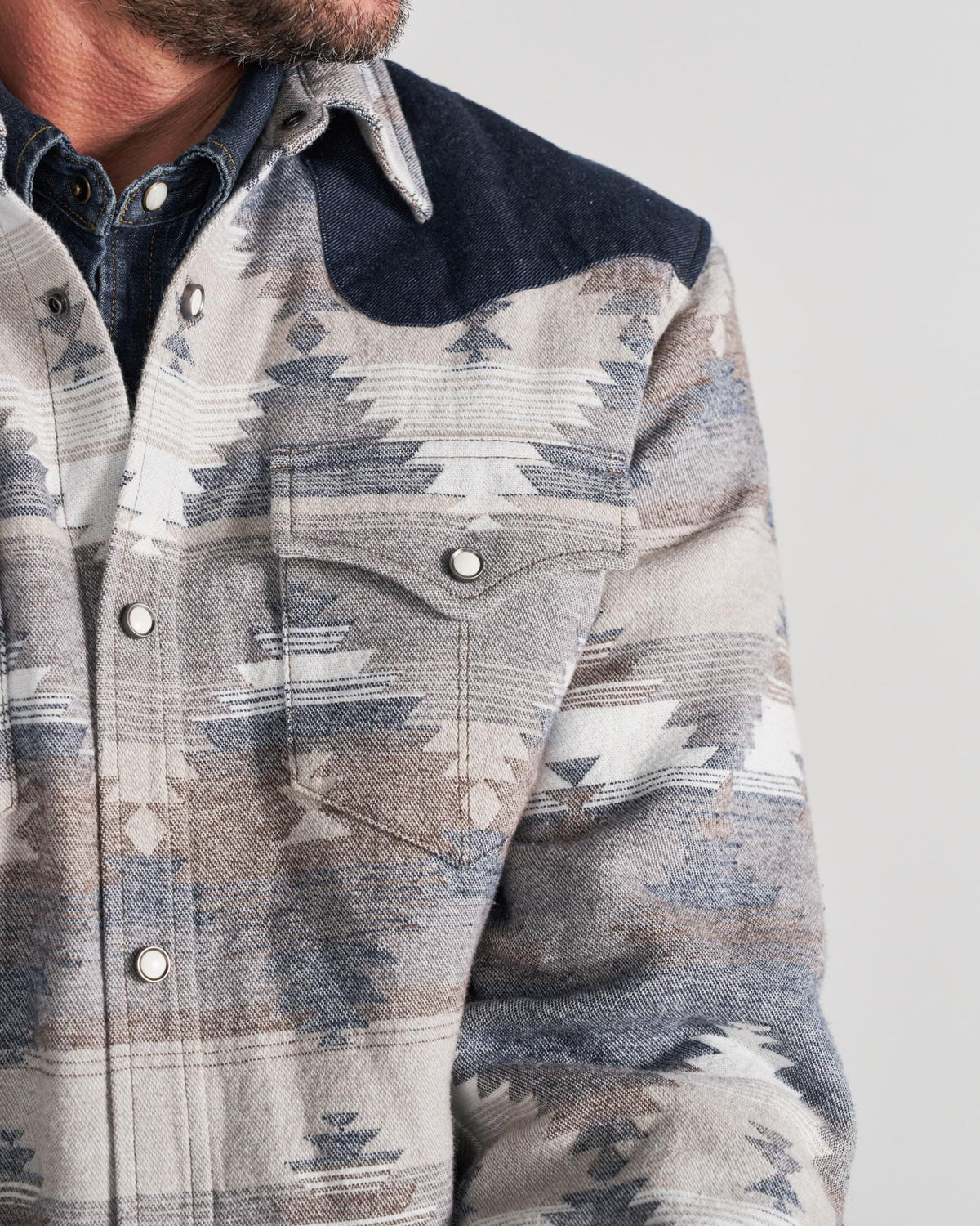 Closeup detail view of Men's Southwest Shacket - Multi