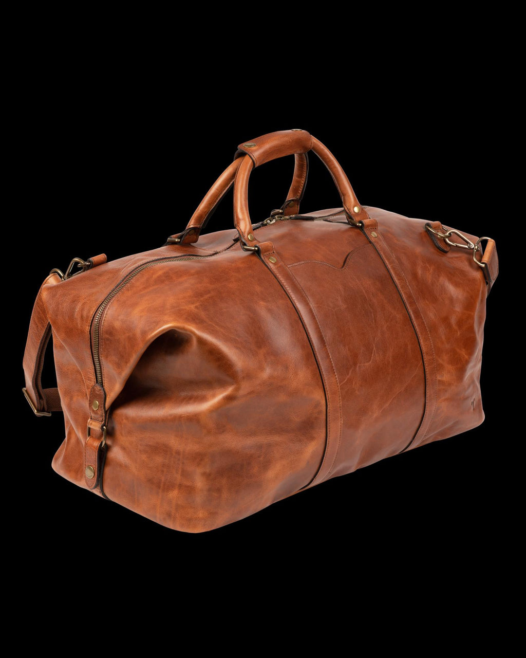 Quarterfront view of Bartlett Large Weekender in Cognac