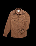 Closeup detail view of Men's Denim Pearl Snap - Tobacco