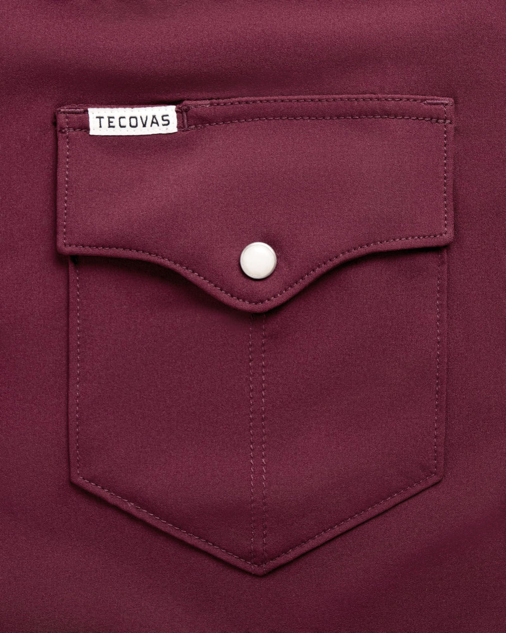Closeup detail view of Men's Performance Western Short Sleeve Pearl Snap - Maroon