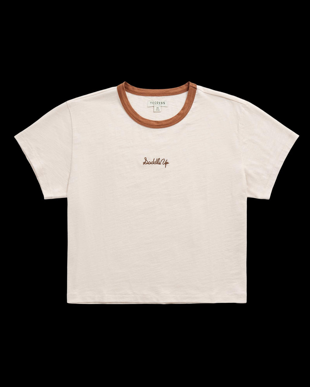Front view of Women's Vintage Ringer Tee - Cream/Tan on plain background
