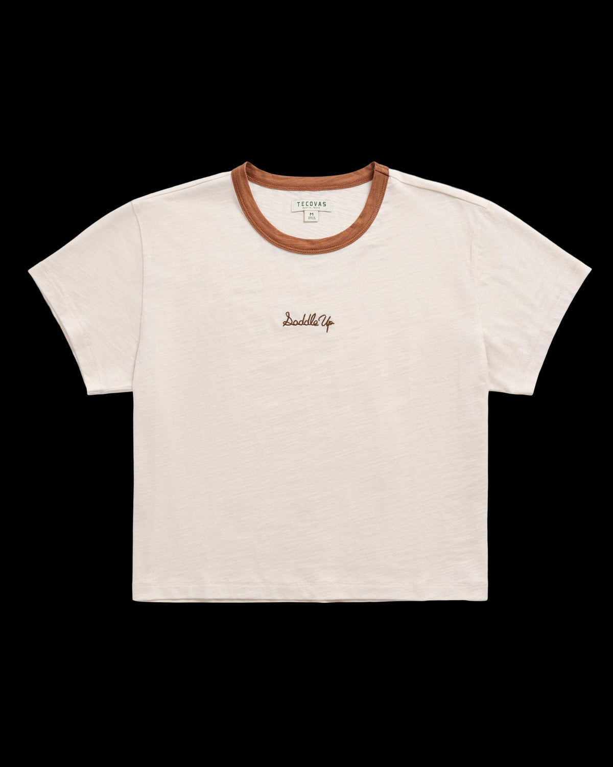 Front view of Women's Vintage Ringer Tee - Cream/Tan on plain background