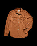 Closeup detail view of Men's Denim Long Sleeve Pearl Snap - Rust